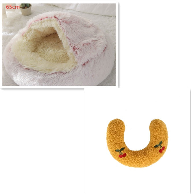 2 in 1 Round Plush Pet Bed for Dogs and Cats
