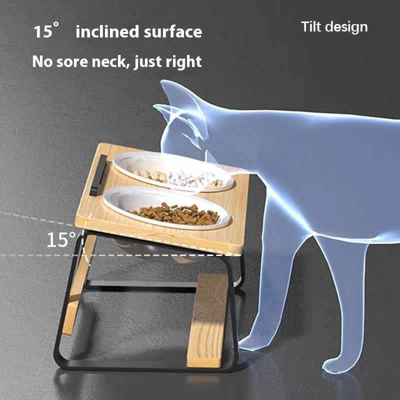 Ceramic Double Pet Bowl Spine-Friendly Cat Feeder