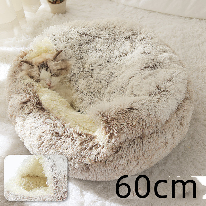 2 in 1 Round Plush Pet Bed for Dogs and Cats