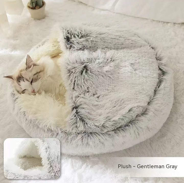 2 in 1 Round Plush Pet Bed for Dogs and Cats