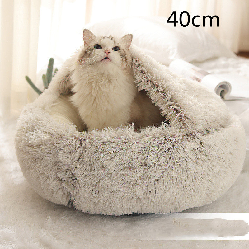 2 in 1 Round Plush Pet Bed for Dogs and Cats