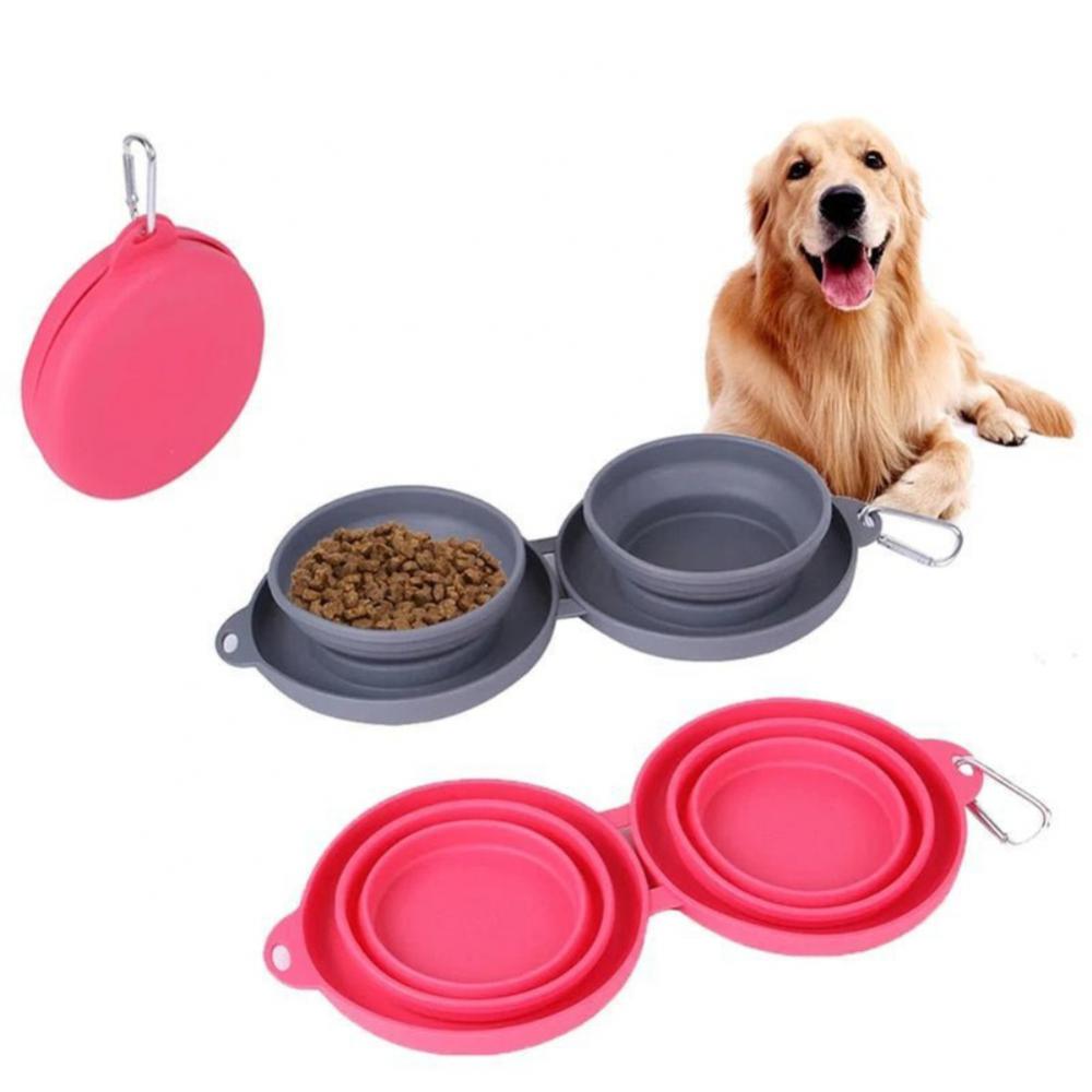 Foldable Double Rubber Pet Feeding Bowl for Dogs and Cats