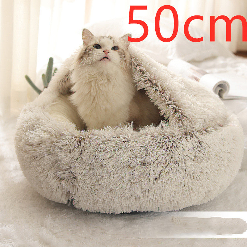2 in 1 Round Plush Pet Bed for Dogs and Cats