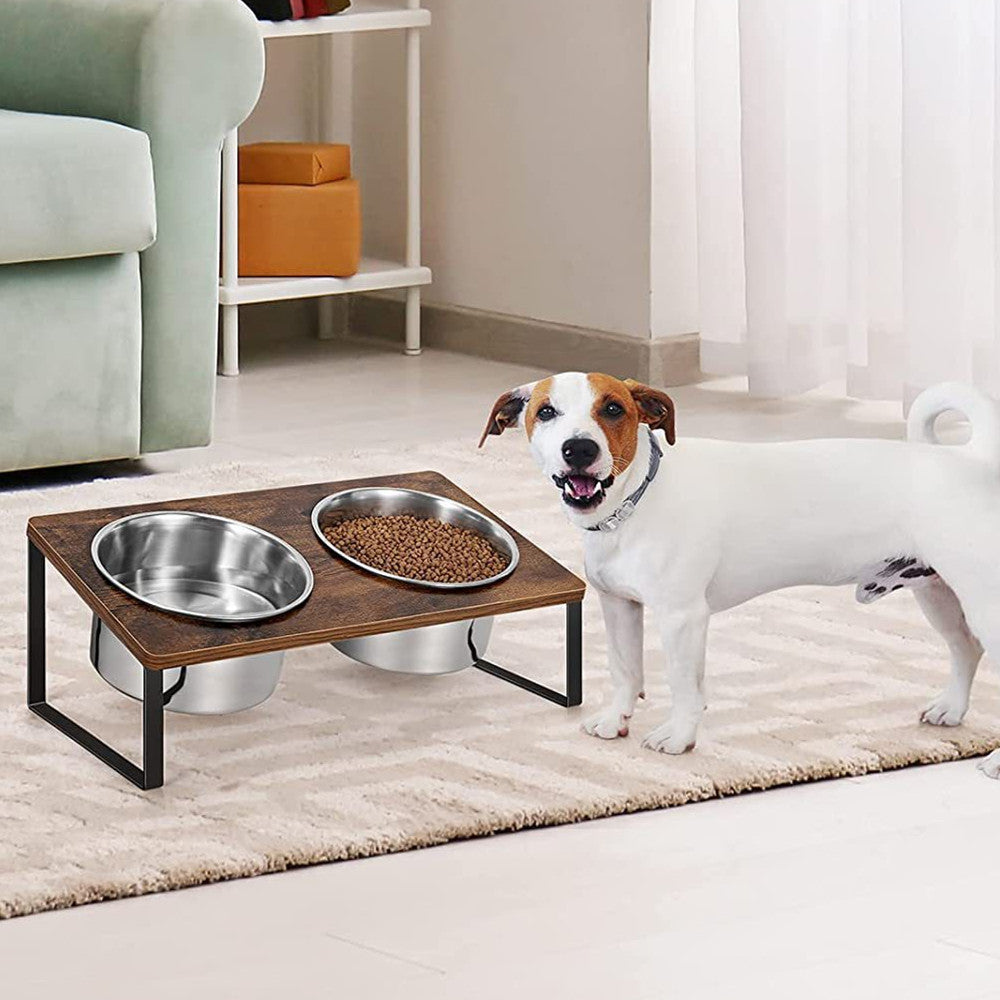 Iron & Wood Pet Feeding Rack with Cat Bowl