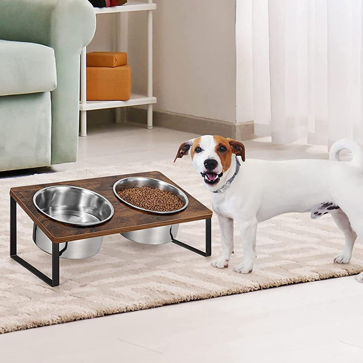 Iron & Wood Pet Feeding Rack with Cat Bowl