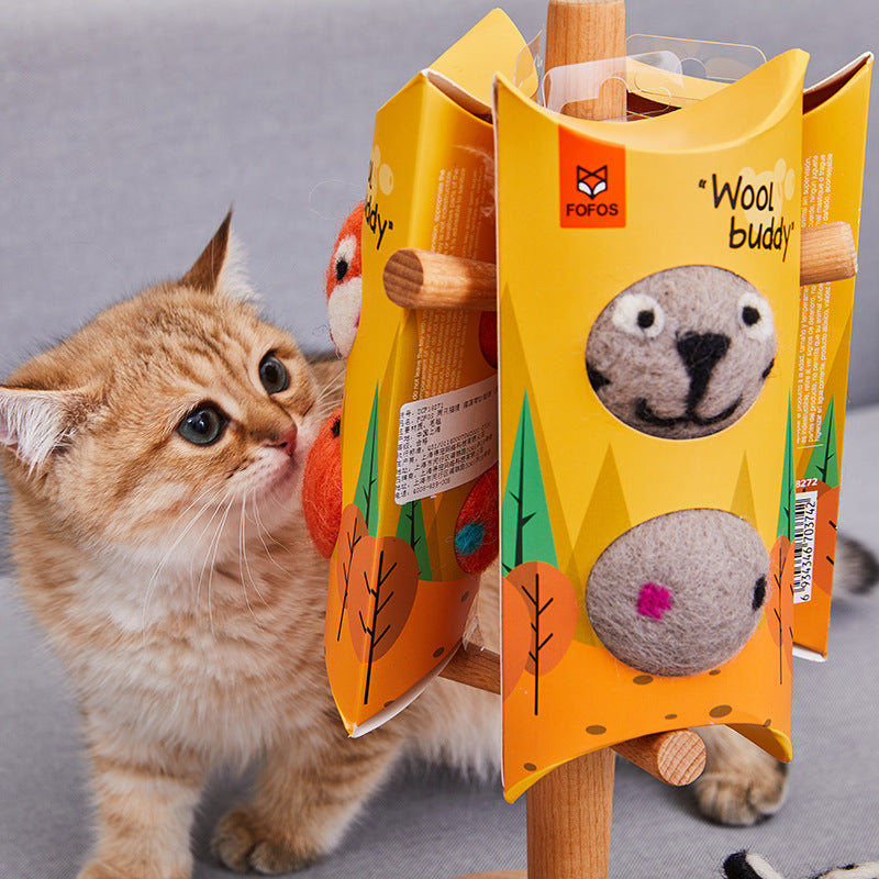 Colorful Felt Cat Toy Ball with Bell Interactive Play