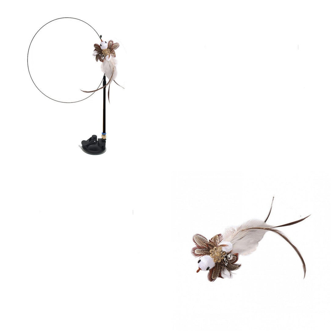 Replaceable Head Cat Teaser Stick Feather & Wire Pole
