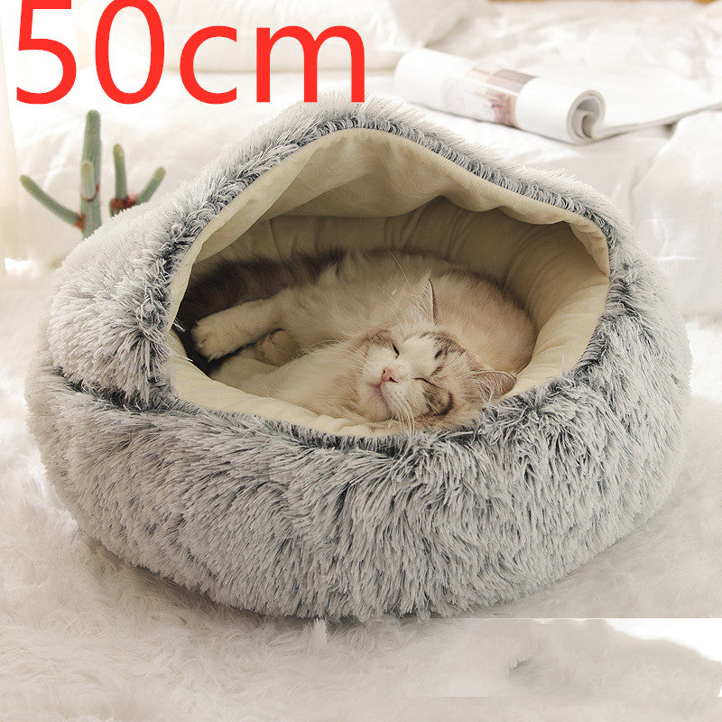 2 in 1 Round Plush Pet Bed for Dogs and Cats