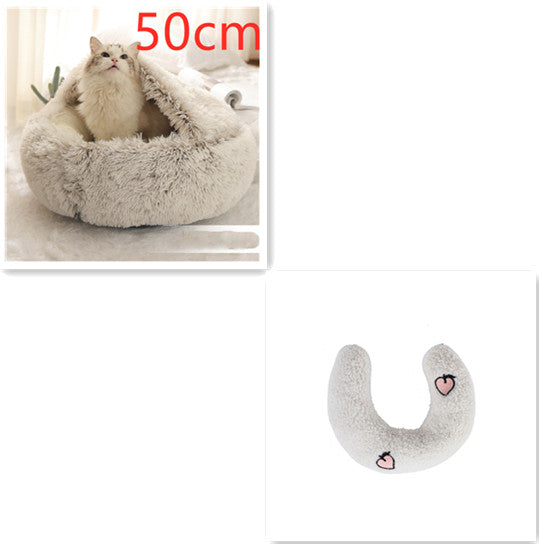 2 in 1 Round Plush Pet Bed for Dogs and Cats