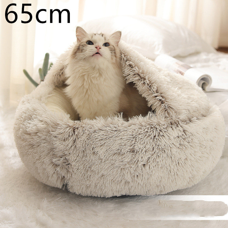 2 in 1 Round Plush Pet Bed for Dogs and Cats