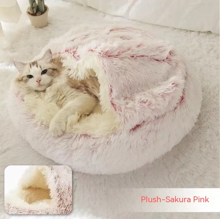 2 in 1 Round Plush Pet Bed for Dogs and Cats