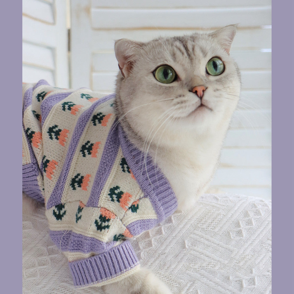 Retro Purple Flower Knitted Sweater for Pets