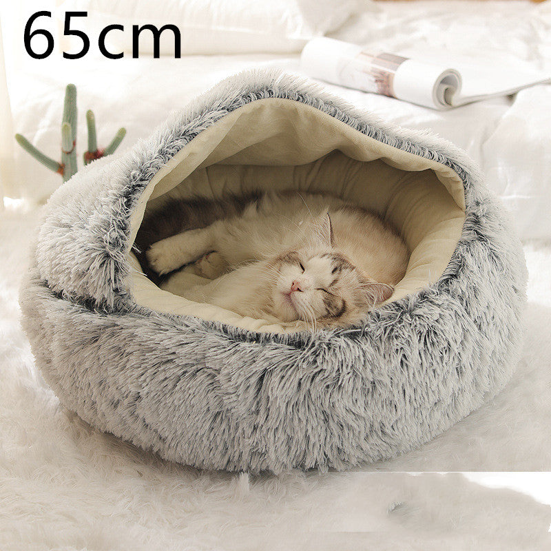 2 in 1 Round Plush Pet Bed for Dogs and Cats