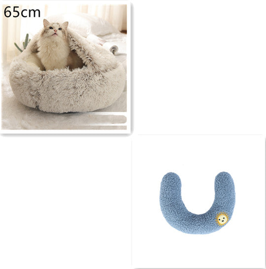2 in 1 Round Plush Pet Bed for Dogs and Cats