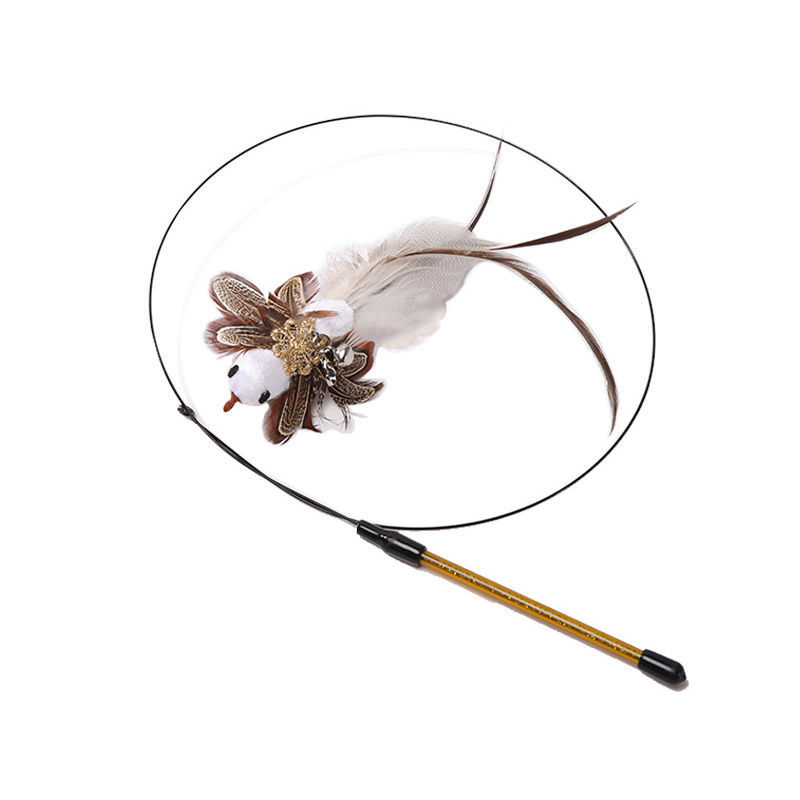Replaceable Head Cat Teaser Stick Feather & Wire Pole
