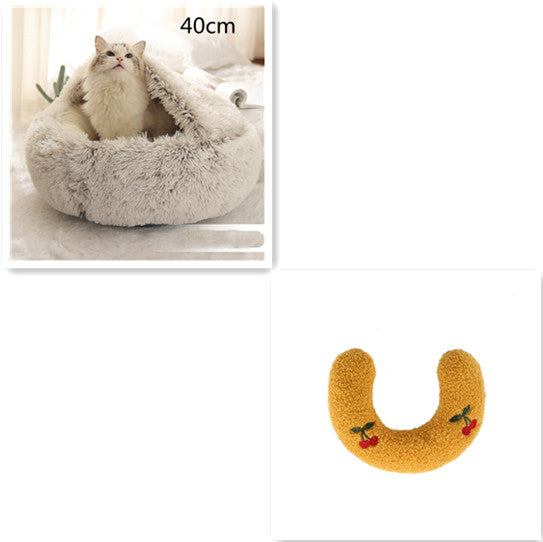 2 in 1 Round Plush Pet Bed for Dogs and Cats