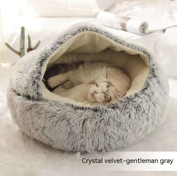 2 in 1 Round Plush Pet Bed for Dogs and Cats