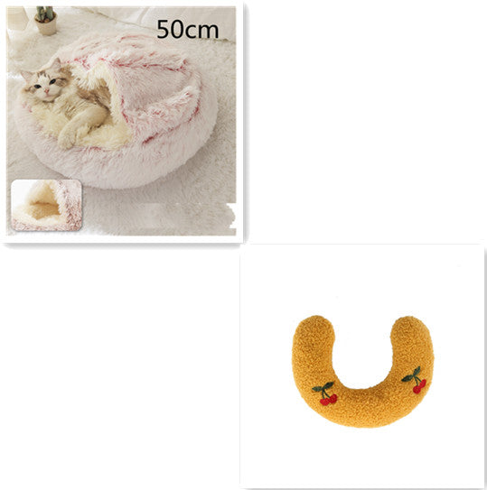 2 in 1 Round Plush Pet Bed for Dogs and Cats