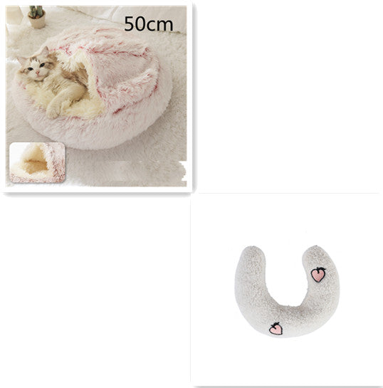 2 in 1 Round Plush Pet Bed for Dogs and Cats