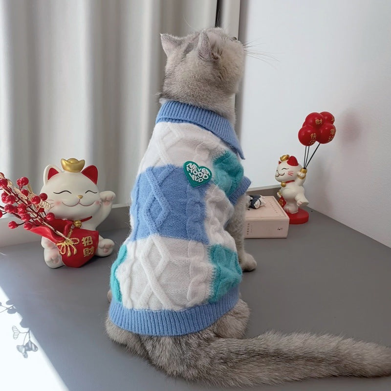 Plaid Polo Collar Sweater for Small Pets