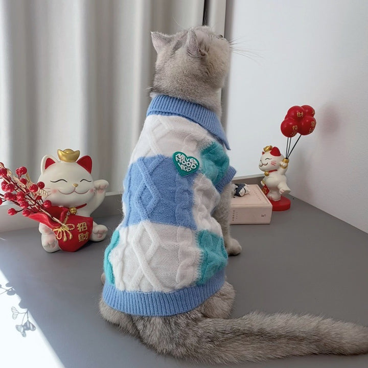 Plaid Polo Collar Sweater for Small Pets