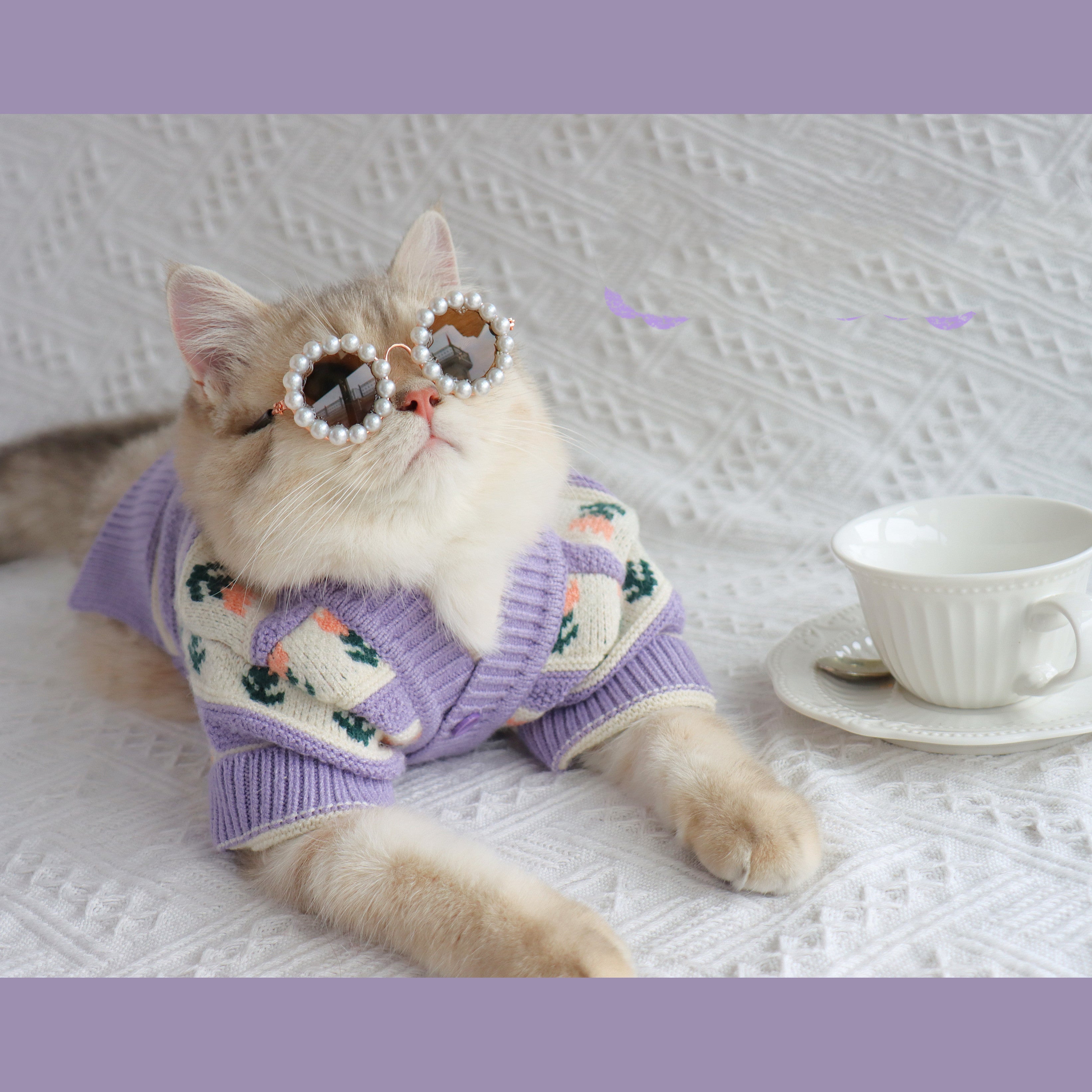 Retro Purple Flower Knitted Sweater for Pets