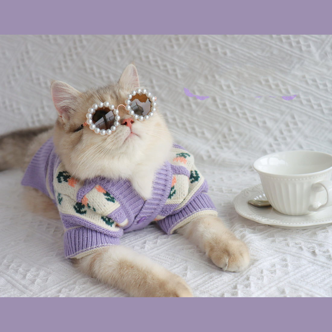 Retro Purple Flower Knitted Sweater for Pets