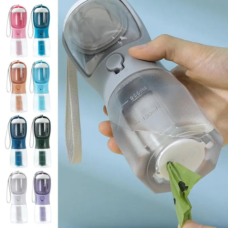 Portable 3-in-1 Dog Water Food Cup with Waste Bag Holder