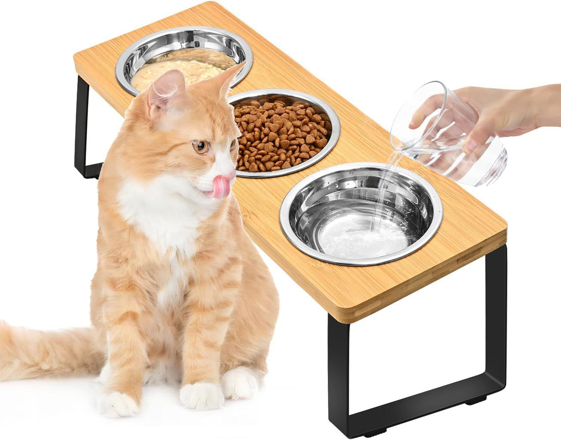 Iron & Wood Pet Feeding Rack with Cat Bowl