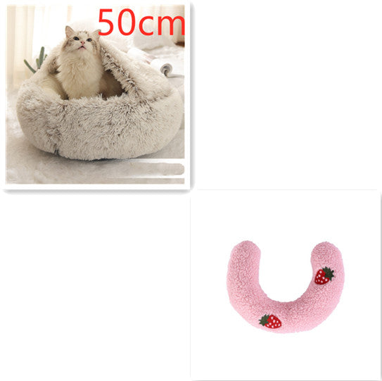 2 in 1 Round Plush Pet Bed for Dogs and Cats