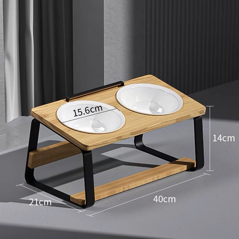Ceramic Double Pet Bowl Spine-Friendly Cat Feeder