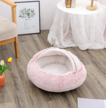 2 in 1 Round Plush Pet Bed for Dogs and Cats
