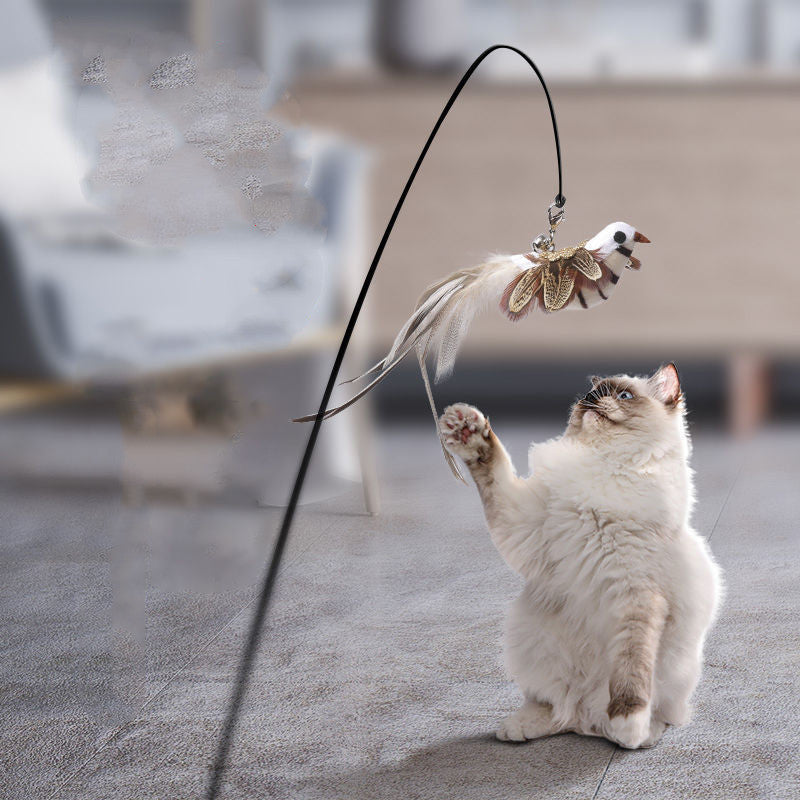 Replaceable Head Cat Teaser Stick Feather & Wire Pole