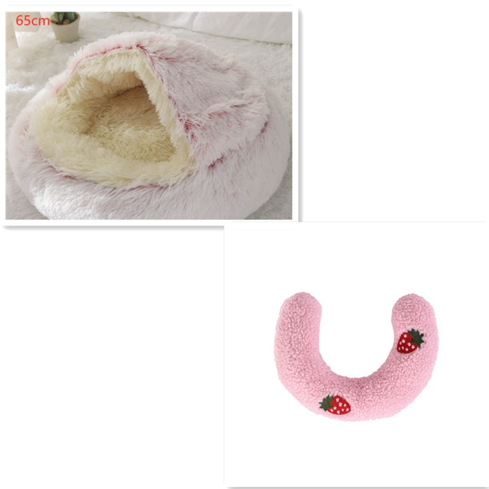 2 in 1 Round Plush Pet Bed for Dogs and Cats