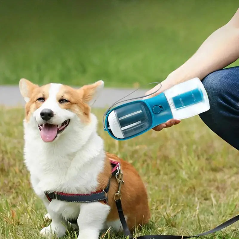 Portable 3-in-1 Dog Water Food Cup with Waste Bag Holder