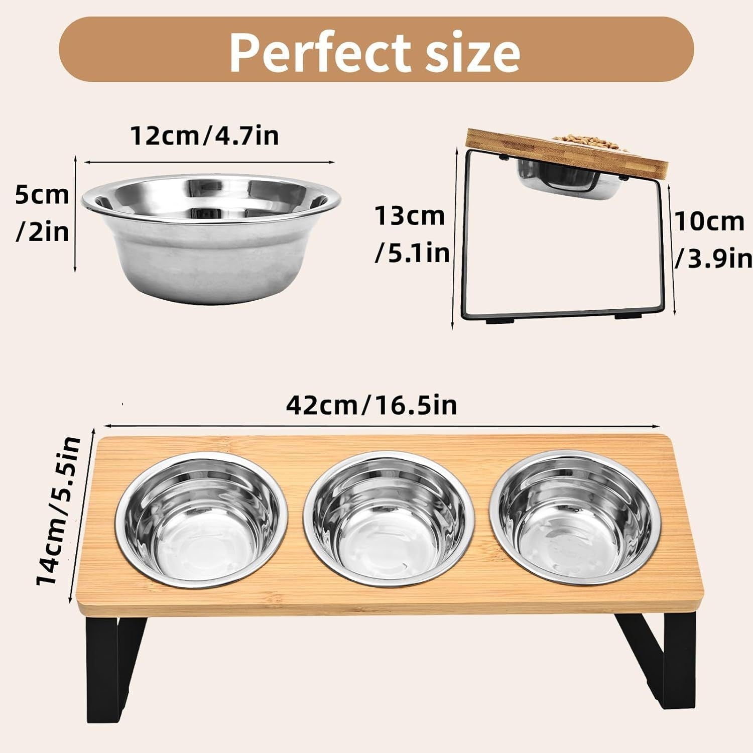 Iron & Wood Pet Feeding Rack with Cat Bowl