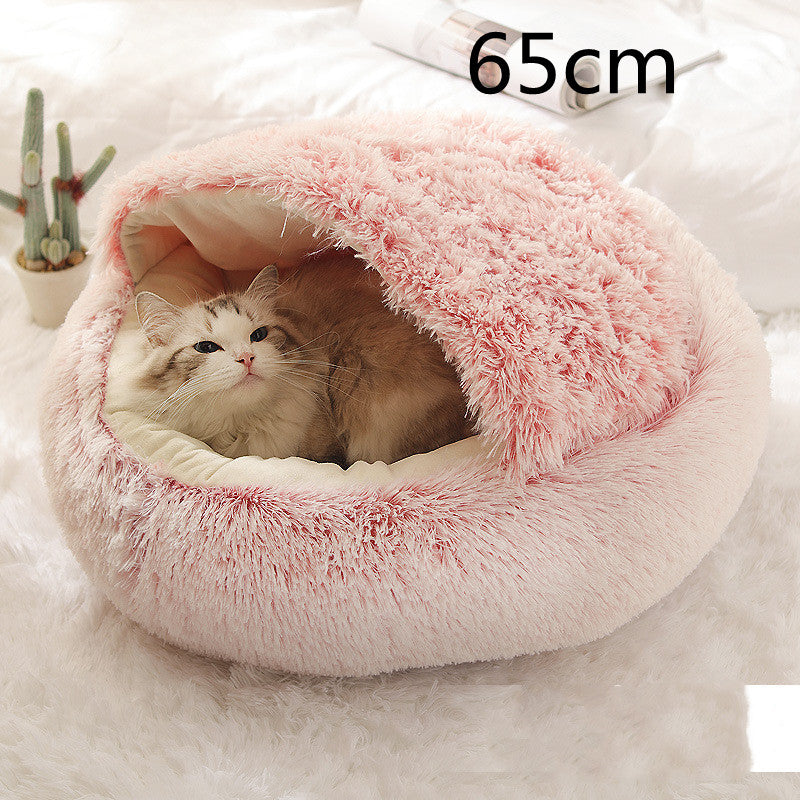 2 in 1 Round Plush Pet Bed for Dogs and Cats