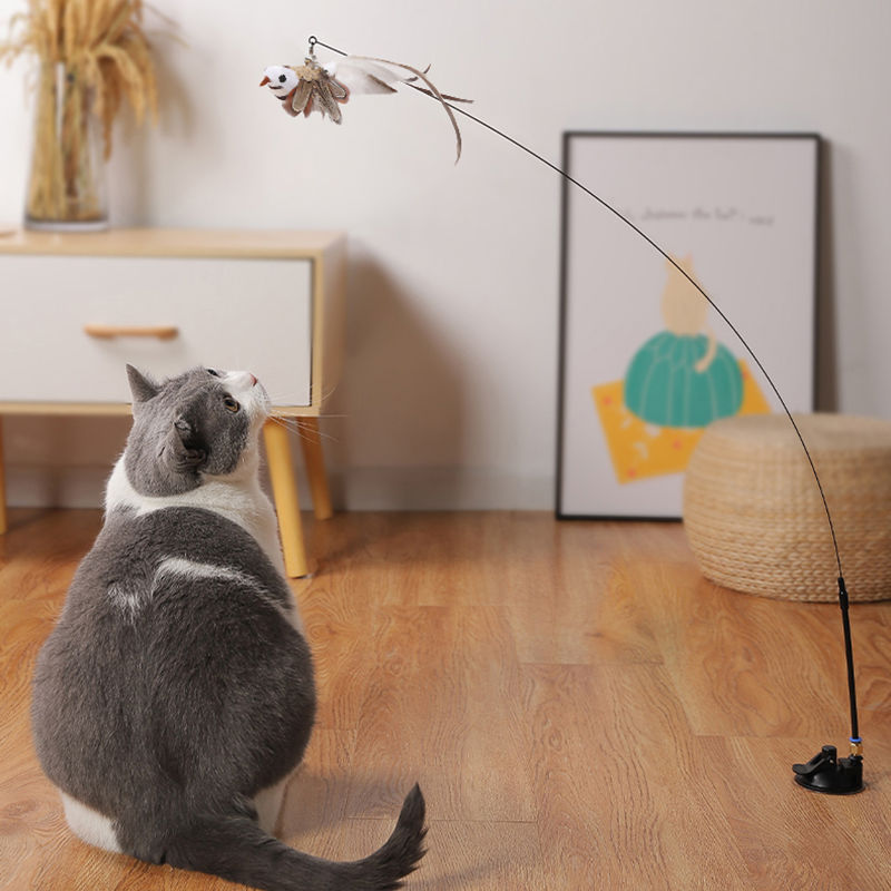 Replaceable Head Cat Teaser Stick Feather & Wire Pole