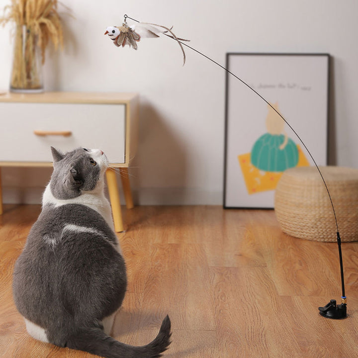 Replaceable Head Cat Teaser Stick Feather & Wire Pole