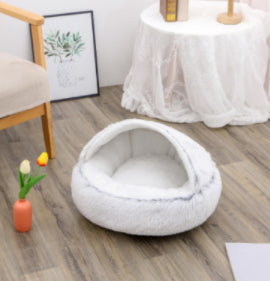 2 in 1 Round Plush Pet Bed for Dogs and Cats