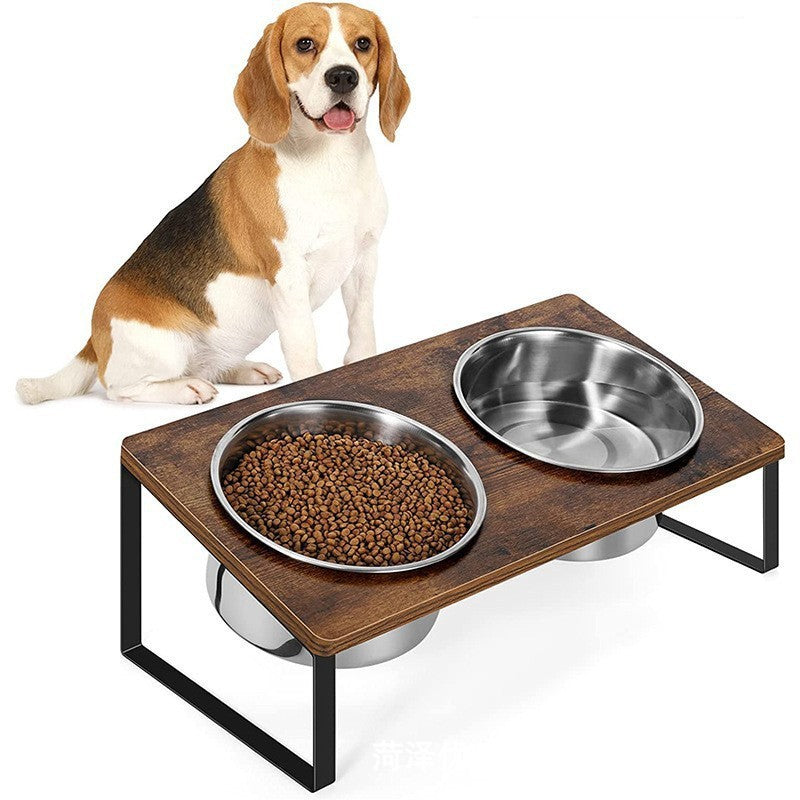 Iron & Wood Pet Feeding Rack with Cat Bowl
