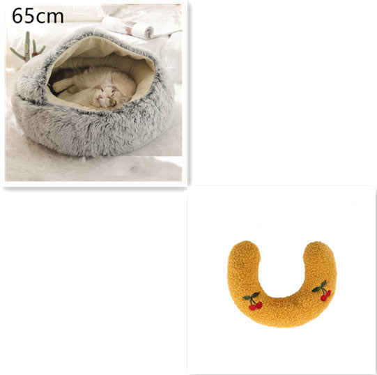 2 in 1 Round Plush Pet Bed for Dogs and Cats