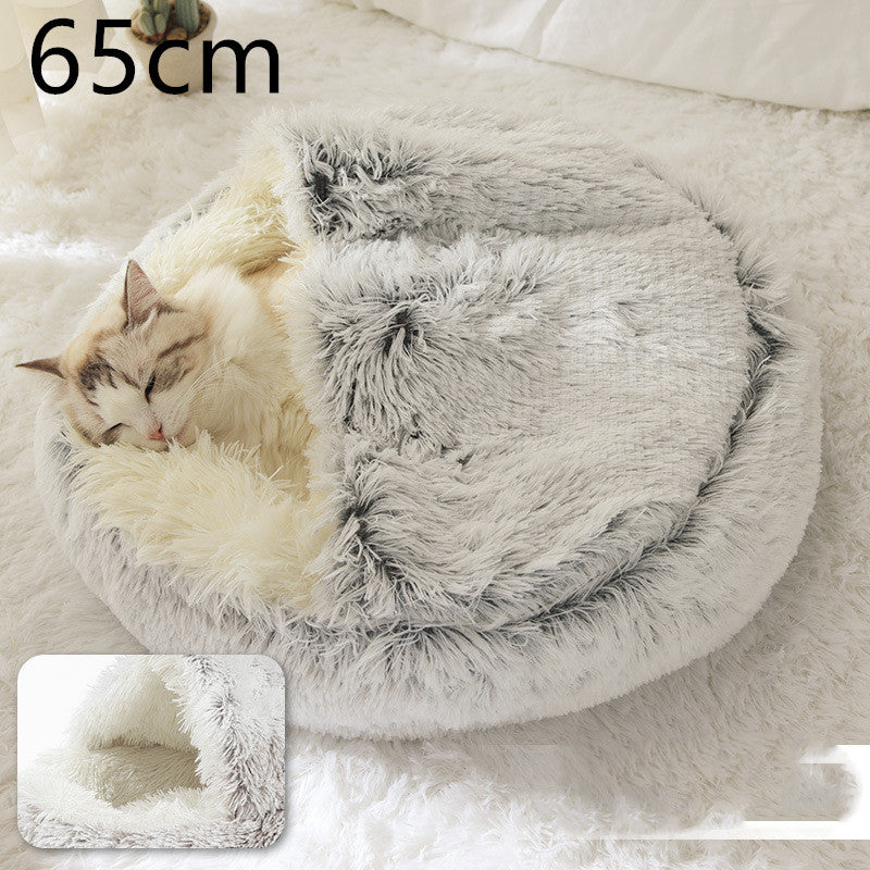 2 in 1 Round Plush Pet Bed for Dogs and Cats