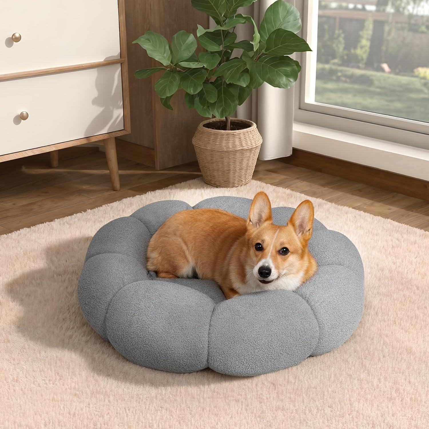 Calming Round Plush Pet Bed for Cats and Dogs