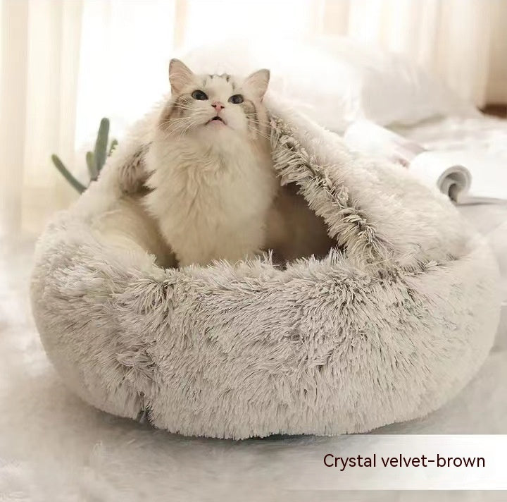 2 in 1 Round Plush Pet Bed for Dogs and Cats