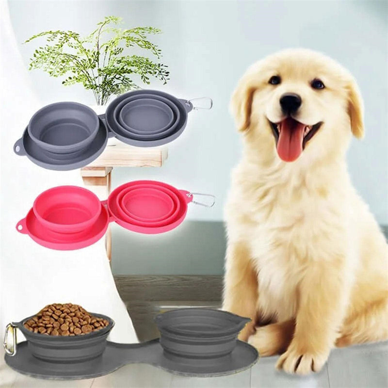 Foldable Double Rubber Pet Feeding Bowl for Dogs and Cats