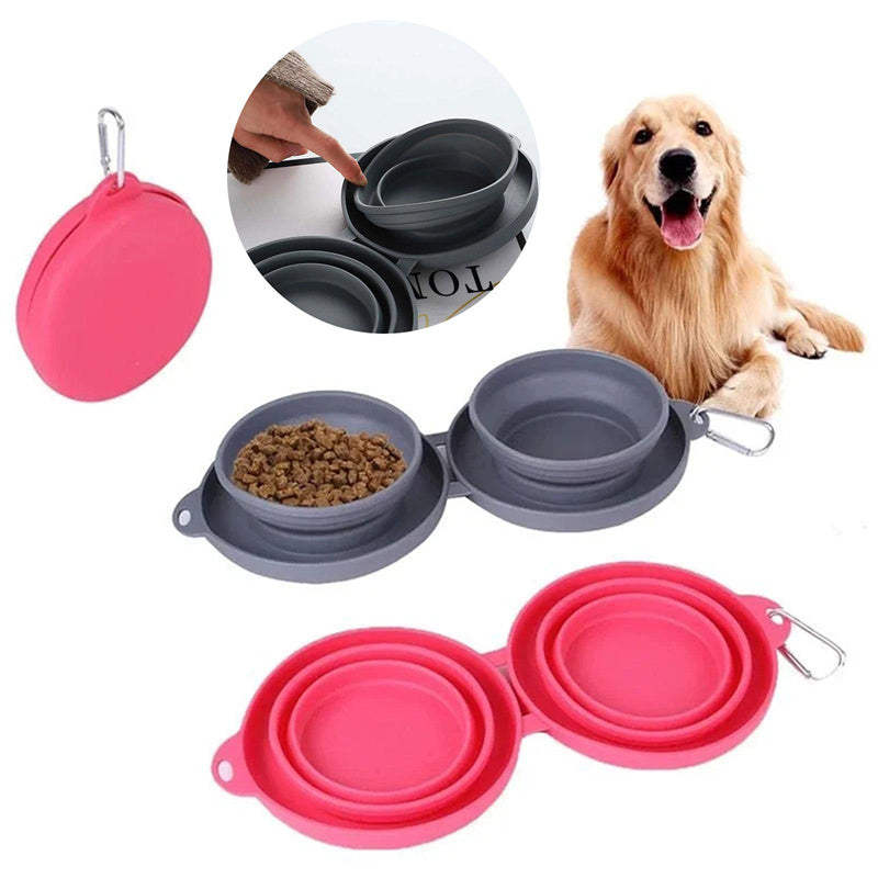Foldable Double Rubber Pet Feeding Bowl for Dogs and Cats