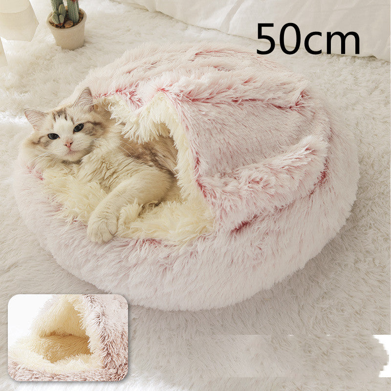 2 in 1 Round Plush Pet Bed for Dogs and Cats