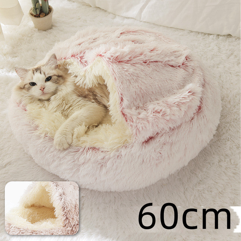 2 in 1 Round Plush Pet Bed for Dogs and Cats