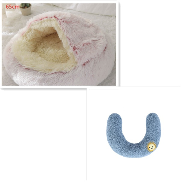 2 in 1 Round Plush Pet Bed for Dogs and Cats